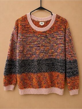 BKE Multicolor Knit Sweater with Pink Trim and Charcoal Band